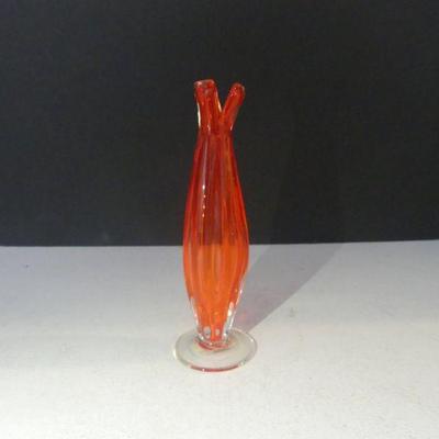 Vintage Rainbow Glass (Huntington, WV) Hand Blown Deep Orange Bud Vase