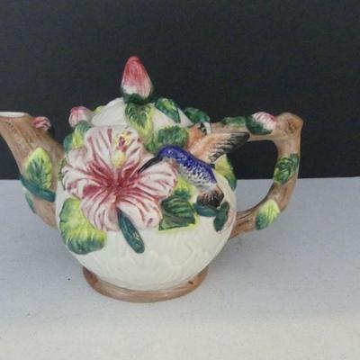 Vintage Hummingbird & Flower Teapot
