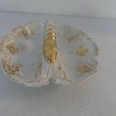 Vintage Gilded Porcelain Divided Lobster Serving Dish
