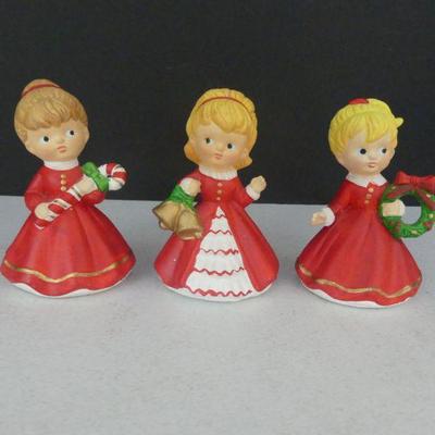 Vintage Homco Set of 3 Christmas Girls Bisque Porcelain Figurines #5251