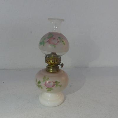 Vintage Hand Painted Milk Glass Oil Lamp with Rose Design - 9