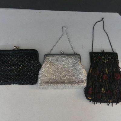 Vintage MCM Black & Silver Beaded Evening Clutches