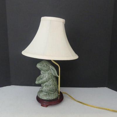Glenna Jean Green Ceramic Bunny Table Lamp on Wooden Base