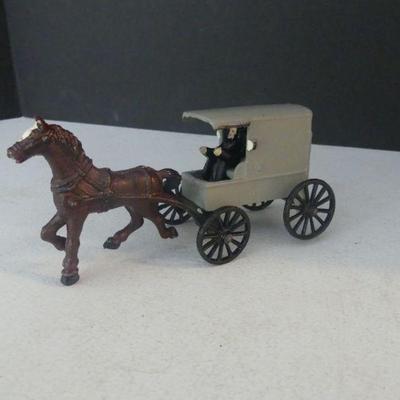 Vintage Amish Cast Iron Horse & Buggy Figure - 3 Pieces in All