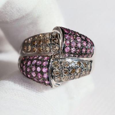 DIAMOND & PINK SAPPHIRE RING 14K WHITE GOLD NATURAL D.825ctw S1.6ctw PAVE ESTATE...