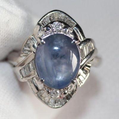 STAR SAPPHIRE RING DIMAOND NATURAL S6.77CT D.40CT...