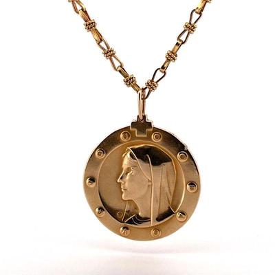 18K YELLOW GOLD PENDANT NECKLACE BALFOUR MARY GOD LOVE YOU WORLD CROSS VINTAGE...