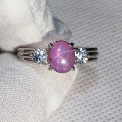 PINK STAR SAPPHIRE RING NATURAL SP1.88CT SW.65CT...