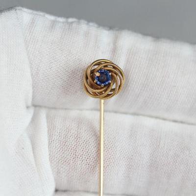 SAPPHIRE STICK PIN 14K YELLOW GOLD NATURAL S.20CT 1.8 GRAMS VICTORICAN LOVE KNOT...