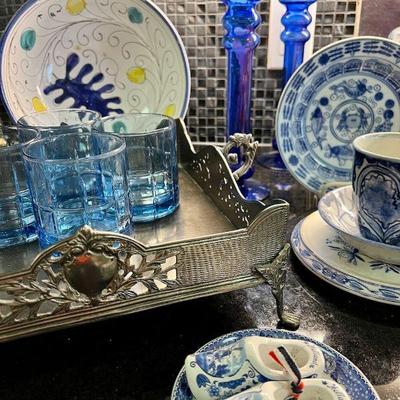 Blue and white various dishes - modern, antique, Dutch, Chinese, Italian, Contemporary - nice eclectic mix that all goes together