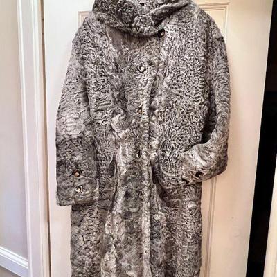 Vintage Silver Curly Lamb full-length coat with new lining.