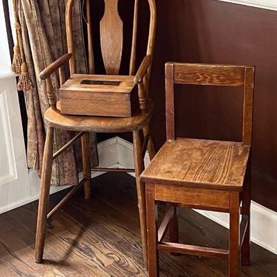 Antique child's highchair and child's chair