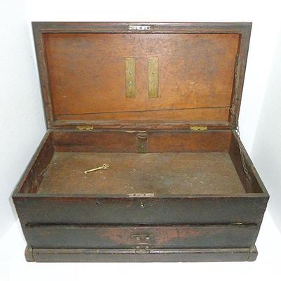 antique wood tool box 2 drws