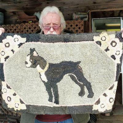 antique hooked dog rug NICE