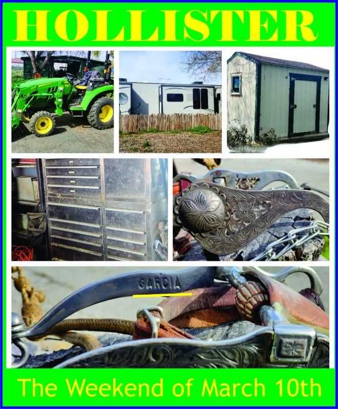 Hollister LIVE Auction 40ft Camper, John Deer & implements, Tuff Shed