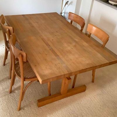 WWS006 Wooden Dining Table & Four Cane Seat Chairs