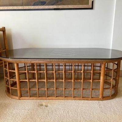 WWS015- Oval Bamboo With Glass Top Coffee Table