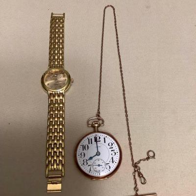 WWS167 Elgin Pocket Watch & Riviera Gold Toned Wrist Watch
