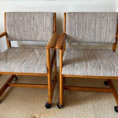 WWS014- (2) Wooden Armrest Chairs With Wheels