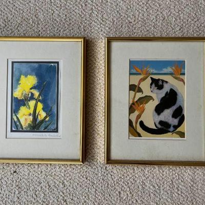 WWS060- (2) Framed Prints (Floral & Cat Prints)