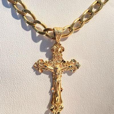 Solid 14k gold crucifix necklace  52 grams