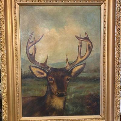 Late 19th-century  stag oil painting 