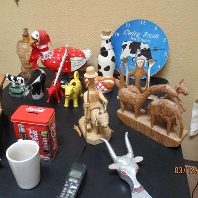 Selection of carvings and memorabilia