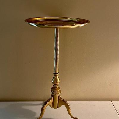 Vintage Round Brass Pedestal Plant Stand Side Table with Claw Feet