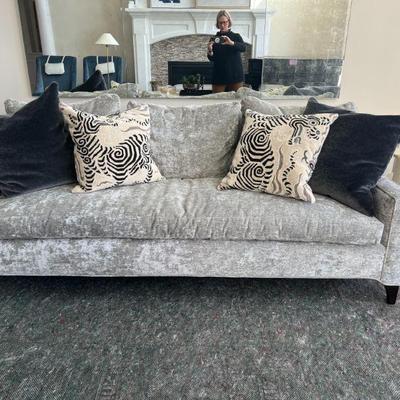 Century Furniture Down Blend Sofa 
Silver/Gray Crushed Velvet & 
4 Custom Throw Pillows (2 Mohair/2 Patterned) $5,000/set