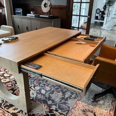 Modern Oak Office Desk w/ 3 Drawers and Acrylic & Brass knobs $2750k obo
64w x 30d x 30.25h