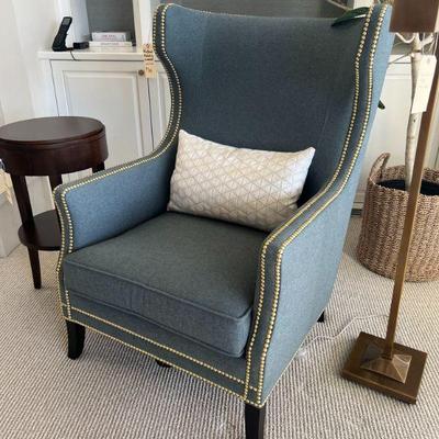 Blue Wingback Reading Chair w/brass nailheads $650 
31
