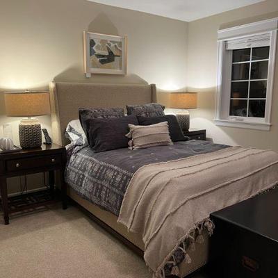 Linen Queen Bed Frame + Pillowtop Mattress & Boxspring (Tall/Upholstered) $400 

Restoration Hardware 