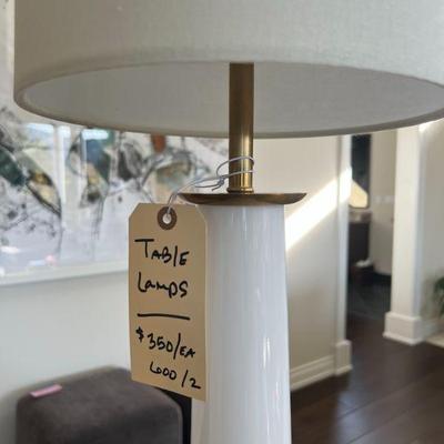 Tall White & Brass Side Table Lamps w/Glass Finnial $350/ea | $600 for 2
5