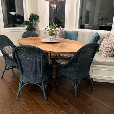 Pottery Barn Vintage Blue Wicker Dining Chairs $250/ea or $1000/set of 4
Seat 20.5h Seat 17d x 24w x 36h
(Table NFS)