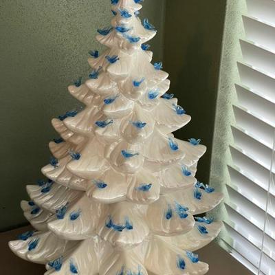 Vintage White Ceramic Christmas Tree w/ Blue Birds
