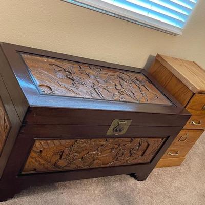Oriental Hand Carved Trunk