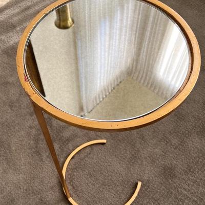 Asking: Was $100 -- Now $75---Damask Round Gilt Metal/Mirrored End Table - Meridith Baer Home - 12