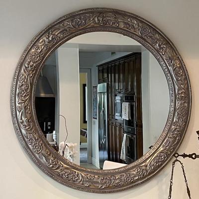 Asking: Was $500 -- Now $375--- Molded Silver Wood (?) Mirror - Hollow Frame - 38" Dia.