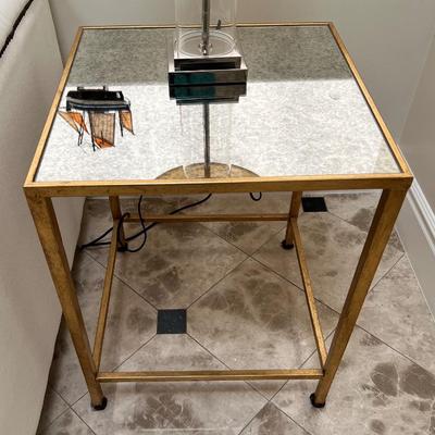 Asking: Was $700 -- Now $525--- Square Gilt Iron Side Tables w/Mottled Mirror Tops - 20