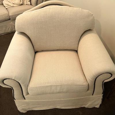Asking: Was $850 -- Now $635 --- White Club Chair w/Black Tack Welting - Custom - 42
