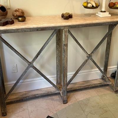 Asking: Was $950 -- Now $700--- Buffet/Hall Table - Iron Base w/Marble Top - 60" wide x 14" deep - Meridith Baer Home