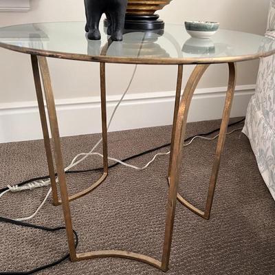Asking: Was $400 -- Now $300--- Iron  Bronze Gilt Side Table w/Glass Top - Meridith Baer Home - 25