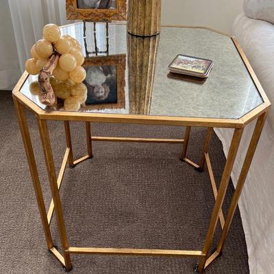  Asking: Was $800 for Pair -- Now $600---Pr Gilt Iron Octagonal Mottled Mirror Top Side Tables - Meridith Baer Home - 24
