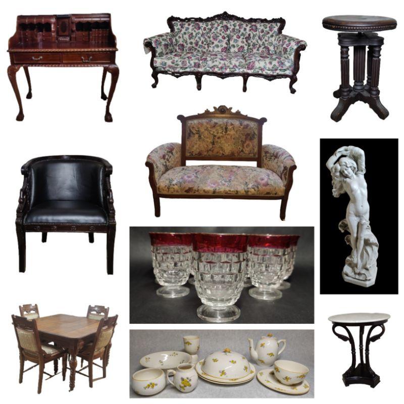 Katy Texas Online Estate Sale Antiques & More! Swan Barrel Chairs, Baroque Style Settee, G