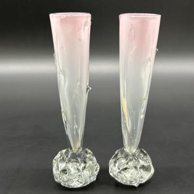 (2) Pink & Smoky White Crystal Bud Vases
