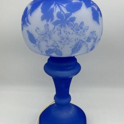 Vtg. Frosted Blue Glass Electric Parlor Lamp