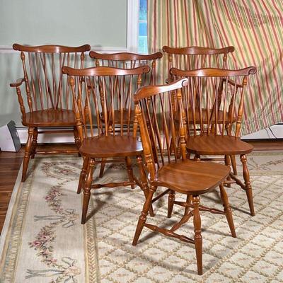 (6pc) Brace Back Windsor Chairs |    Wooden Windsor dining chairs, including two armchairs and four side chairs
Dimensions: l. 22 x w. 26...