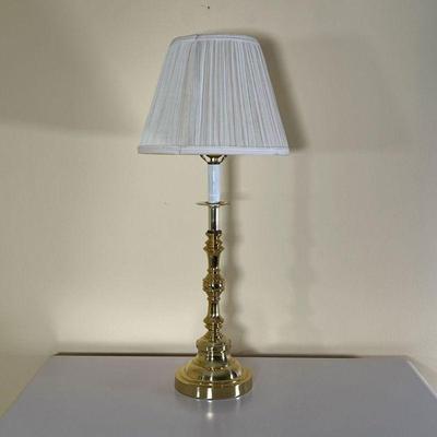 Brass Lamp |    Brass column table lamp
Dimensions: h. 26 x dia. 11 in (over shade)
 