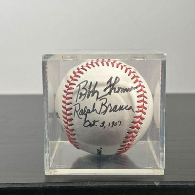 RALPH BRANCA SIGNED BASEBALL | [SIGNED BASEBALL] Signed by Ralph Branca (Oct. 3, 1951) of the Brooklyn Dodgers plus Bobby Thompson, and...