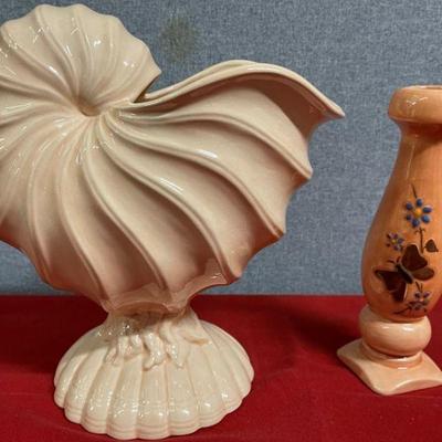 large shell vase and small vase